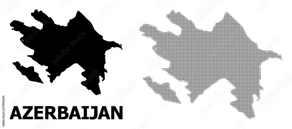 Obraz premium Vector Halftone Mosaic and Solid Map of Azerbaijan
