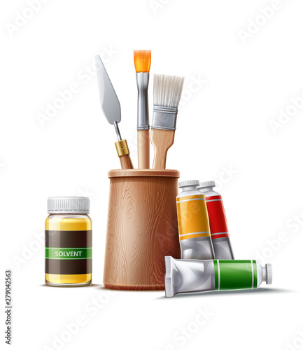 Vector realistic oil paint tube brush for drawing