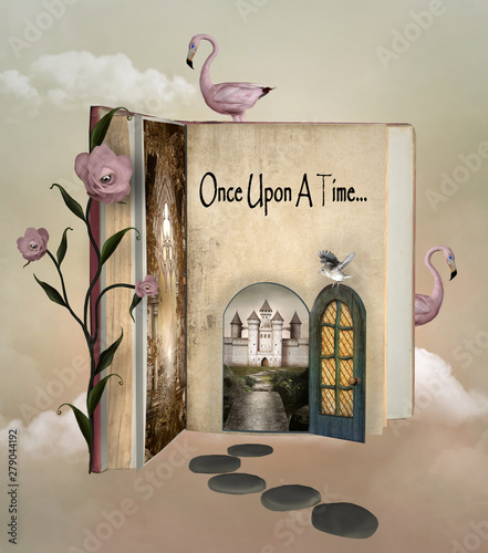 Canvas Print Fairy tale book with an open door to wonderland
