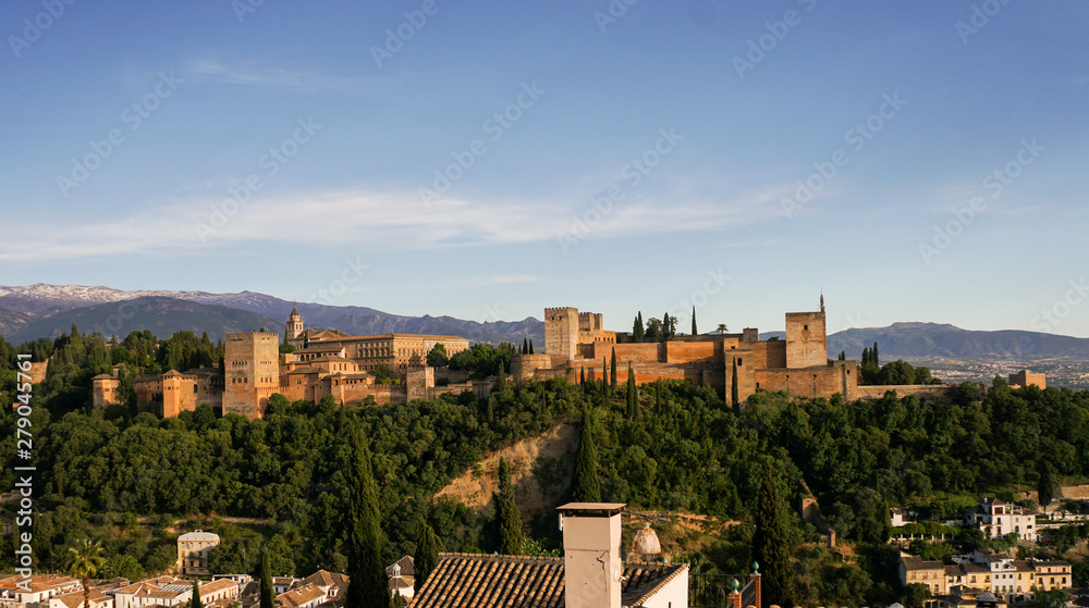 Panoramic sight of the Alhambra Palace in Granada  Andalusia, Spain.  May 23, 2019   