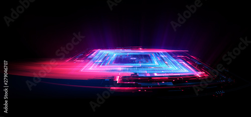 Empty podium. Disco panel. Rays view. Show magic party. Sports style. .Bright space. Stand square. Vivid stage. Exhibition space. Core..Demo place. 3d render. Glint check scene. Glare bright blocks. photo