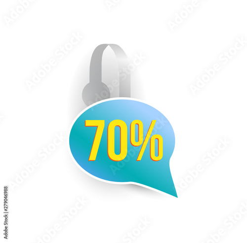 Vector blue wobbler mockup with transparent strip isolated on white background. Sale speech bubble template for your hanging shelf tag design.