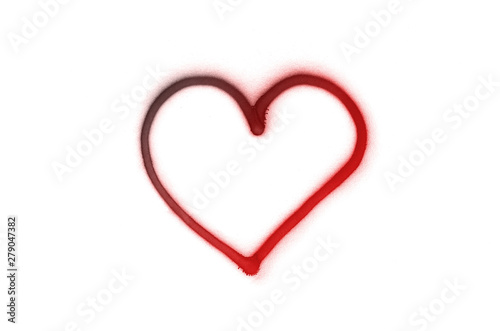 Graffiti heart sign sprayed on white isolated background