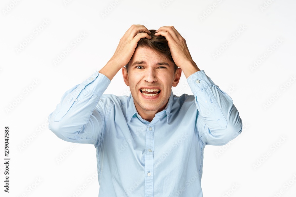 Naklejka premium portrait of a man with headache isolated on white