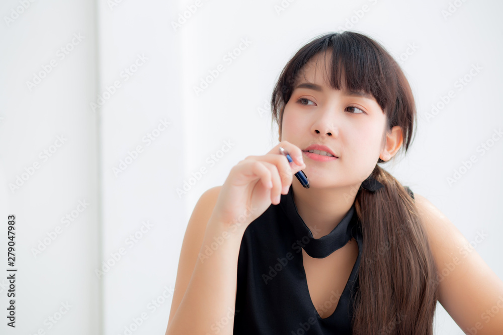 Beautiful asian woman writer thinking idea and writing on notebook or diary with happy on desk office, lifestyle of asia girl is success, female planning working, education and business concept. Beautiful asian woman writer thinking idea and writing on notebook or diary with happy on desk office, lifestyle of asia girl is success, female planning working, education and business concept.
