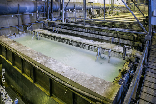 Photography Etching acid containers for galvanizing metal parts in galvanic workshop