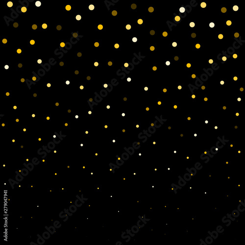 Round glitter luxury golden on black background. Gold glitter circle, round and diamond particles. Template with glitter for logo, greetind card, certificate, gift voucher and covers.