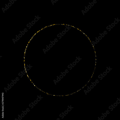 Glitter luxury round golden on black background. Gold glitter circle, round and diamond particles. Template with glitter for logo, greetind card, certificate, gift voucher and covers.