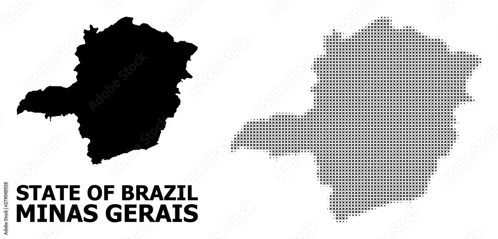 Vector Halftone Pattern and Solid Map of Minas Gerais State