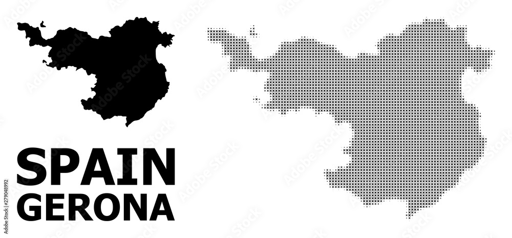 Vector Halftone Mosaic and Solid Map of Gerona Province