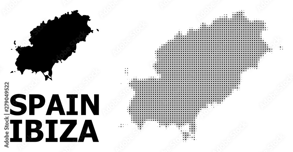 Vector Halftone Pattern and Solid Map of Ibiza Island