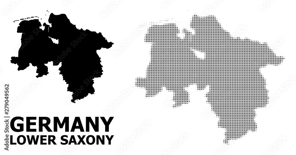 Vector Halftone Mosaic and Solid Map of Lower Saxony State