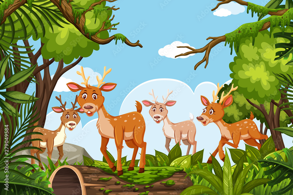 Naklejka premium Jeleń w scenie dżungli