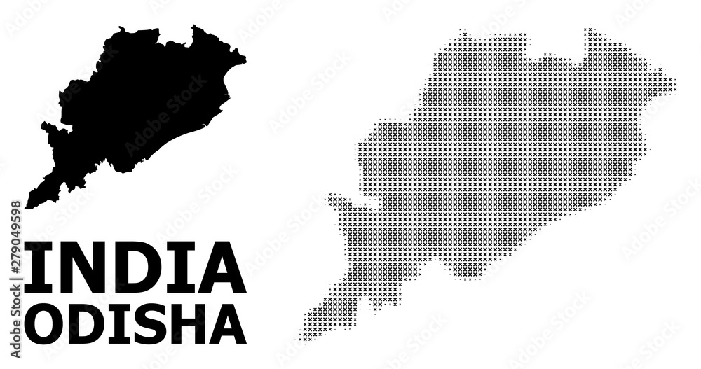 Vector Halftone Pattern and Solid Map of Odisha State