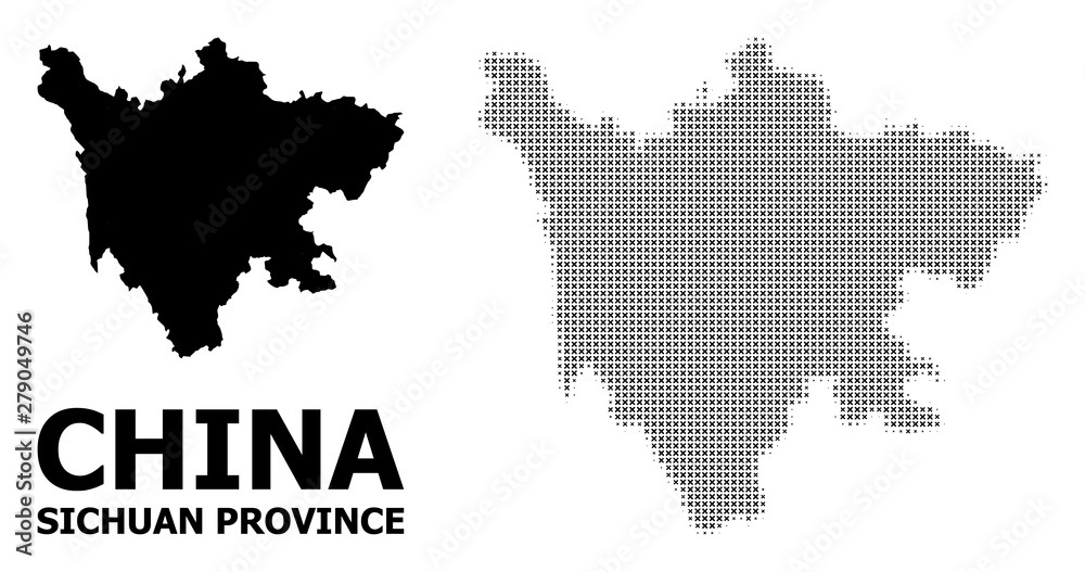 Vector Halftone Mosaic and Solid Map of Sichuan Province