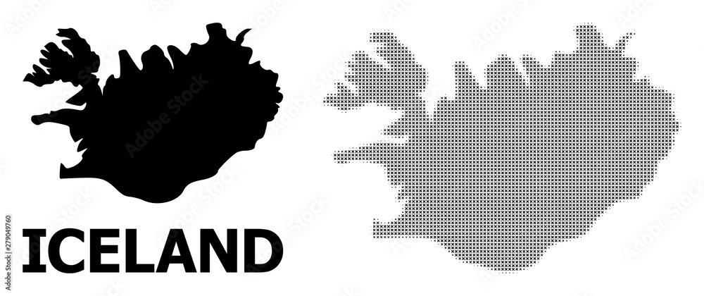 Vector Halftone Pattern and Solid Map of Iceland