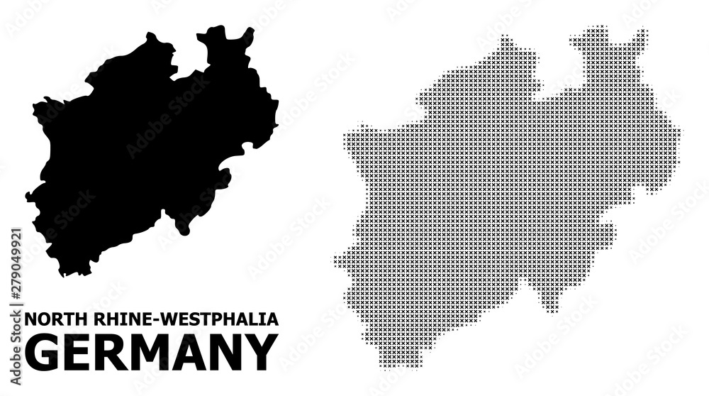 Vector Halftone Pattern and Solid Map of North Rhine-Westphalia State