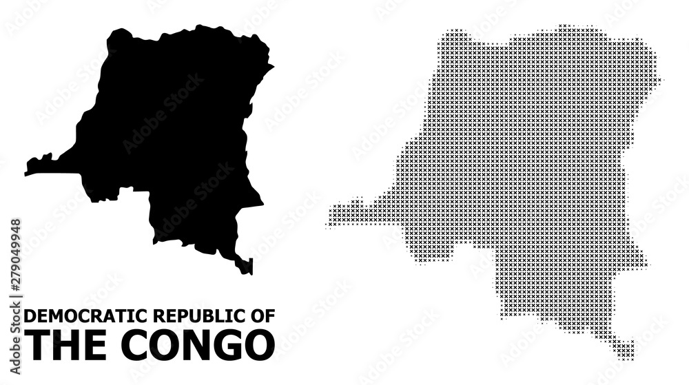 Vector Halftone Pattern and Solid Map of Democratic Republic of the ...