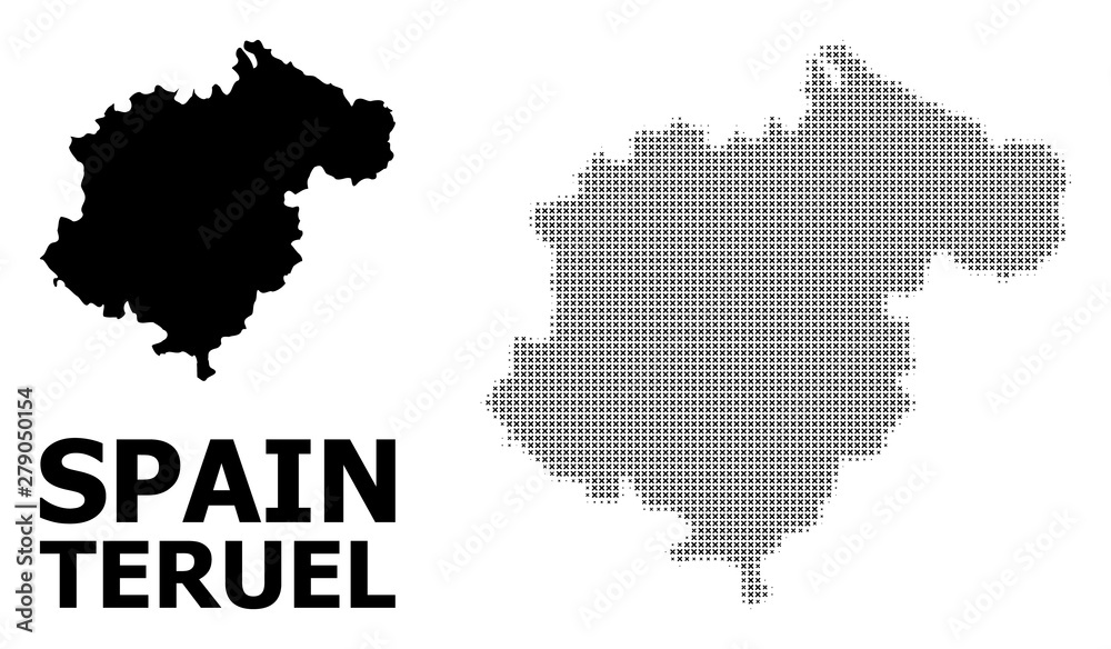 Vector Halftone Pattern and Solid Map of Teruel Province