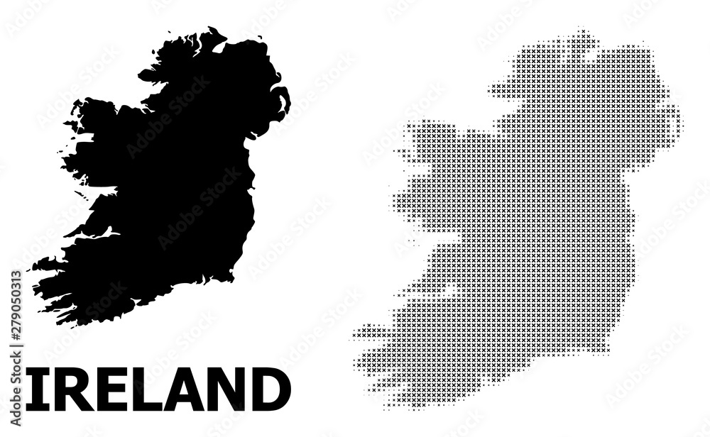 Vector Halftone Pattern and Solid Map of Ireland Island