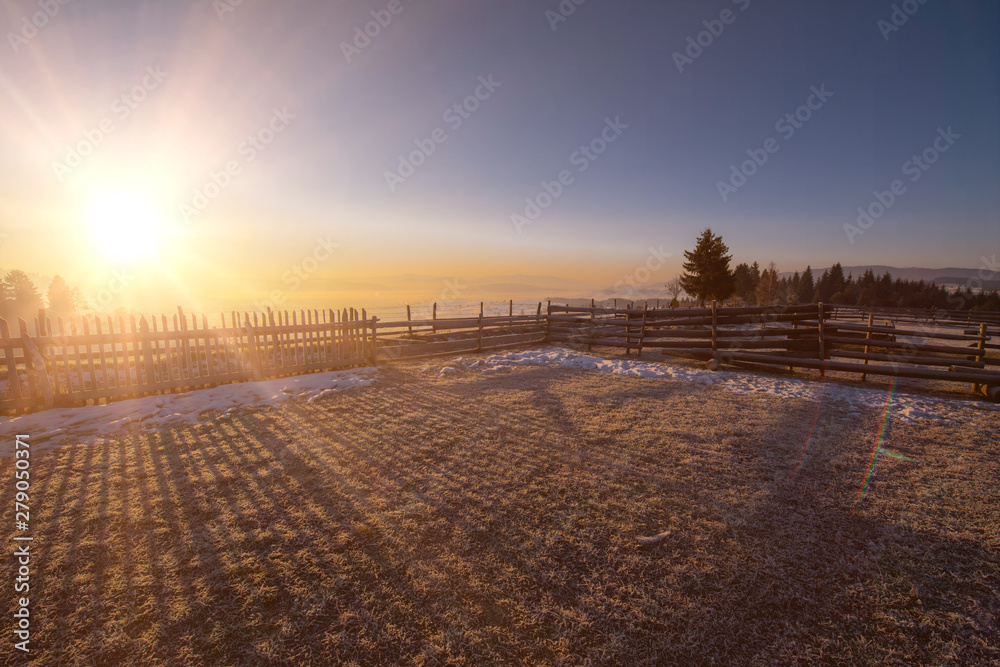 winter landscape during sunset winter landscape during sunset