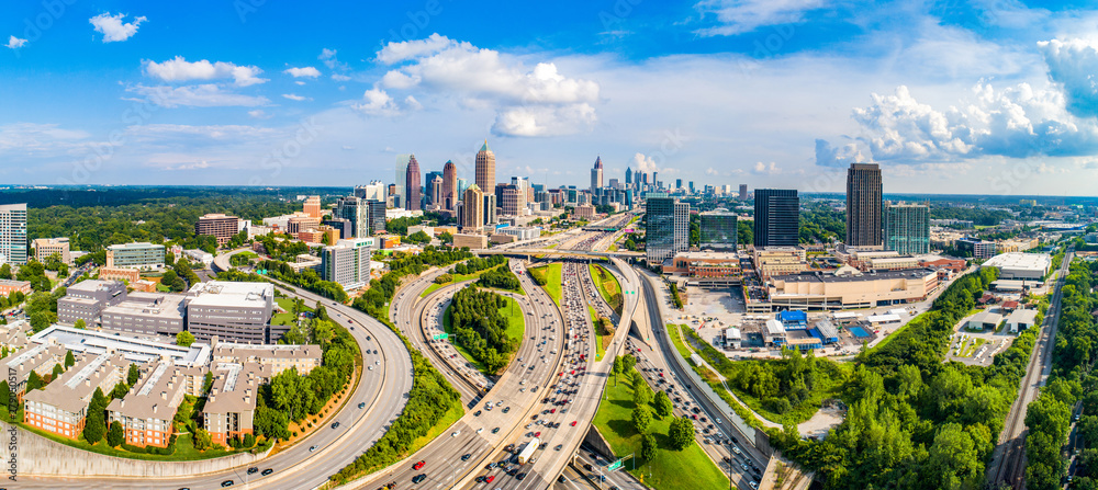 Atlanta, Georgia, USA Downtown Skyline Aerial Panorama - obrazy, fototapety, plakaty 