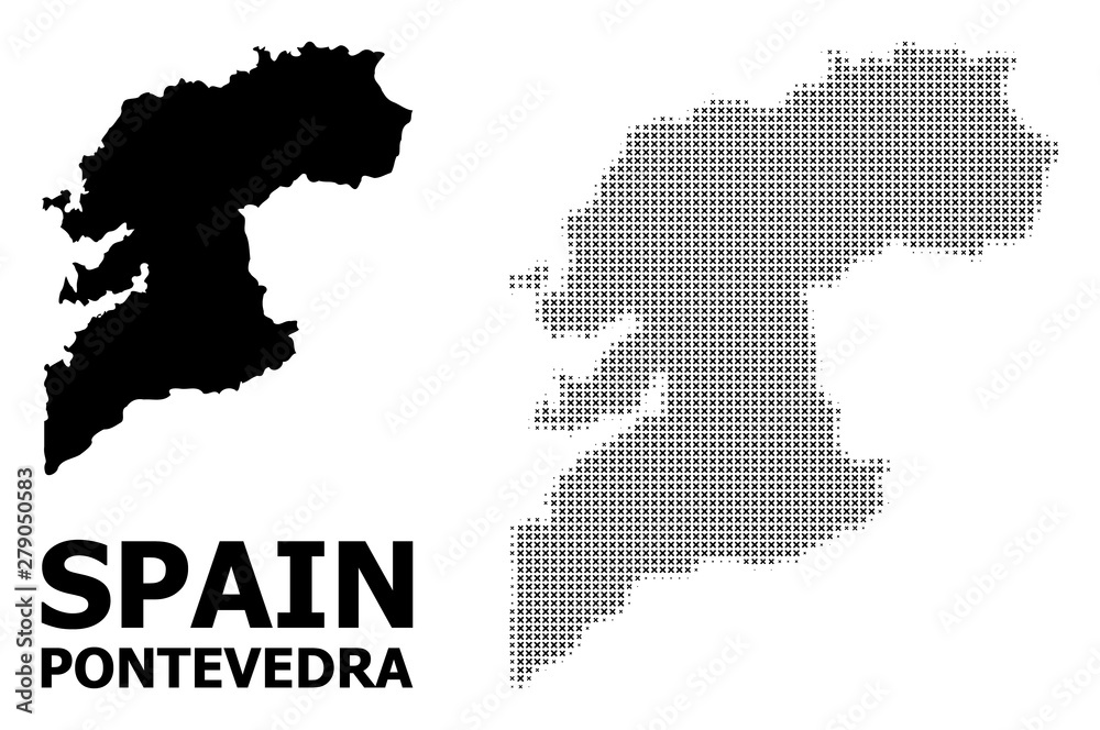 Vector Halftone Pattern and Solid Map of Pontevedra Province