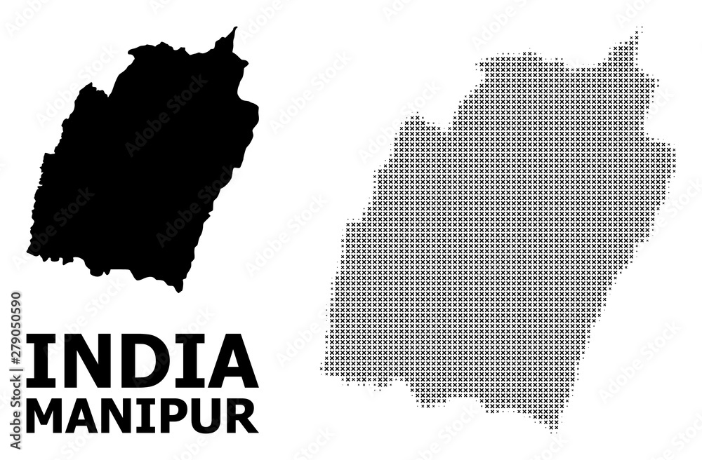 Vector Halftone Mosaic and Solid Map of Manipur State