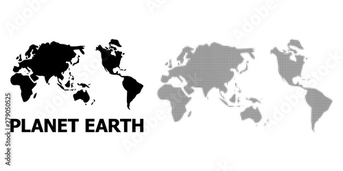 Vector Halftone Pattern and Solid Map of Earth