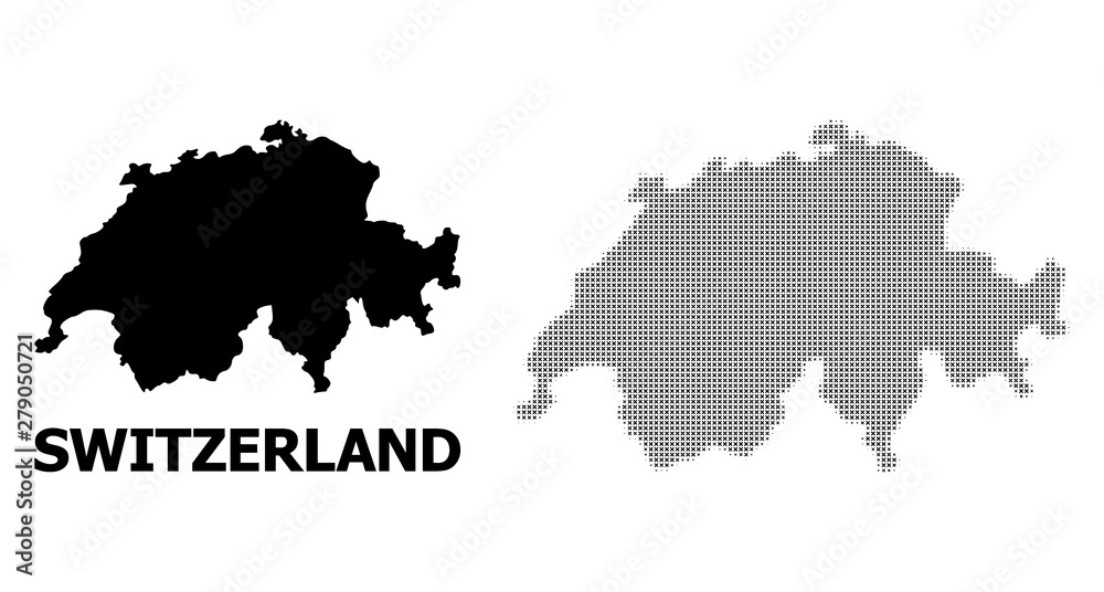 Vector Halftone Pattern and Solid Map of Switzerland