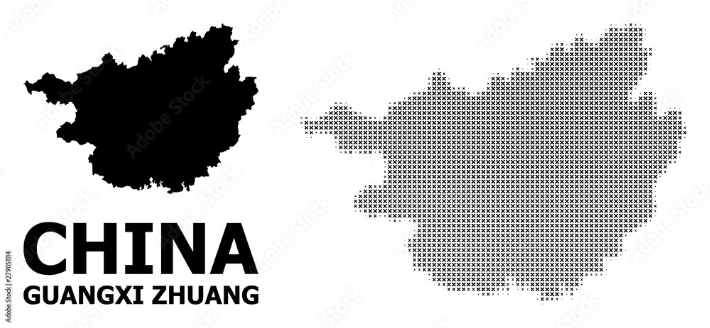 Vector Halftone Mosaic and Solid Map of Guangxi Zhuang Region