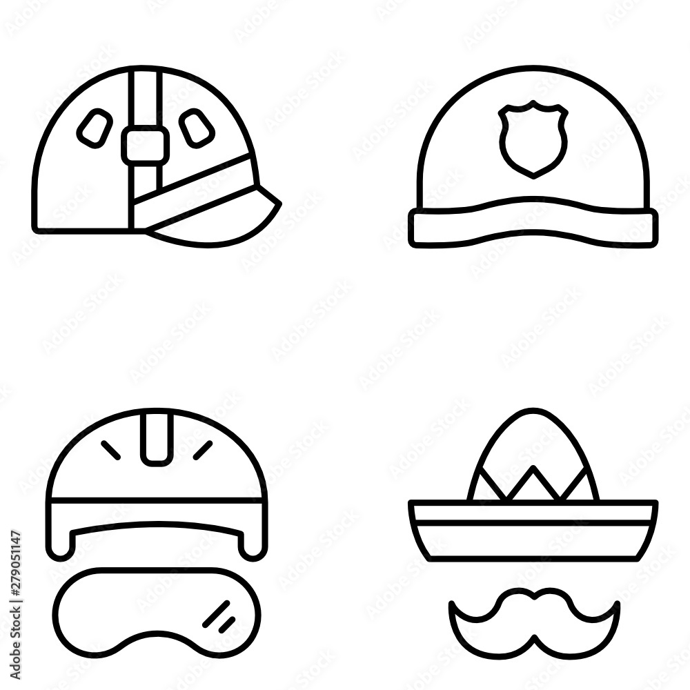 Hats and Helmets Vector Line Icon Set Hats and Helmets Vector Line Icon Set