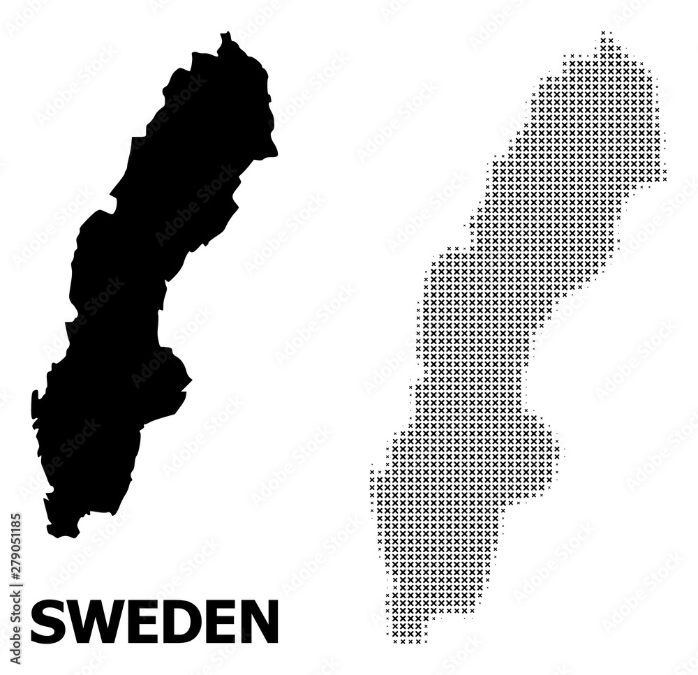 Vector Halftone Mosaic and Solid Map of Sweden