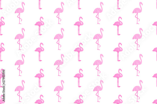 Seamless abstract wallpaper with flamingos. Hand drawn cartoon birds. Print for polygraphy, shirts and textiles. Cute texture. Pattern for design