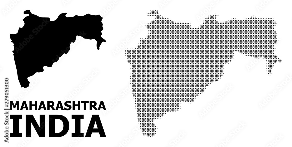 Vector Halftone Pattern and Solid Map of Maharashtra State