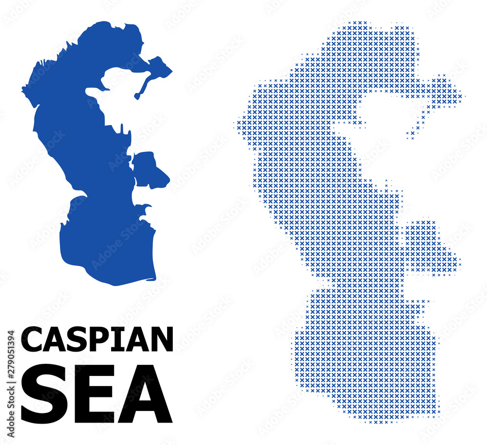 Vector Halftone Mosaic and Solid Map of Caspian Sea