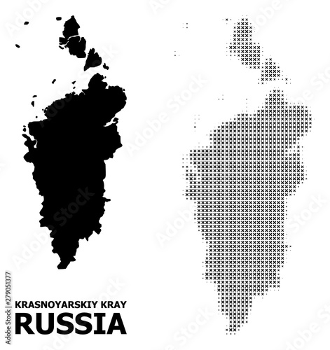 Vector Halftone Mosaic and Solid Map of Krasnoyarskiy Kray photo