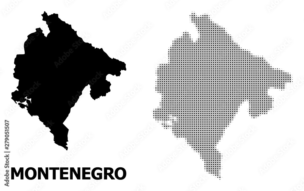 Vector Halftone Pattern and Solid Map of Montenegro
