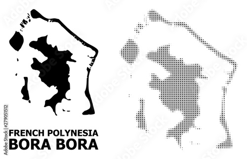 Vector Halftone Pattern and Solid Map of Bora-Bora