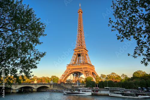 The Eiffel Tower across the River Seine in Paris, France.