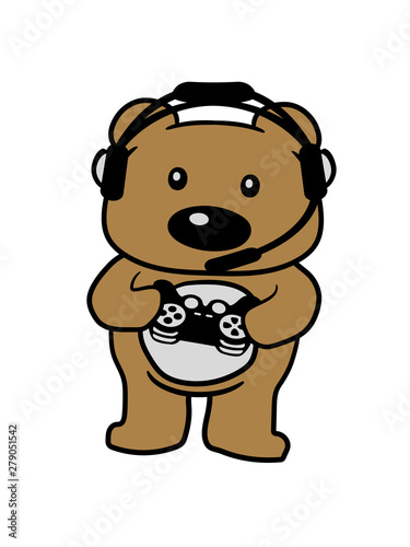 teddy gamer nerd controller konsole spielen spiele games zocken s    er kleiner b  r b  rchen kuscheltier grizzly spielzeug baby kind niedlich clipart comic cartoon design