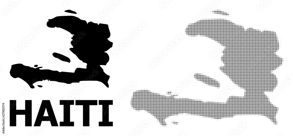 Vector Halftone Pattern and Solid Map of Haiti