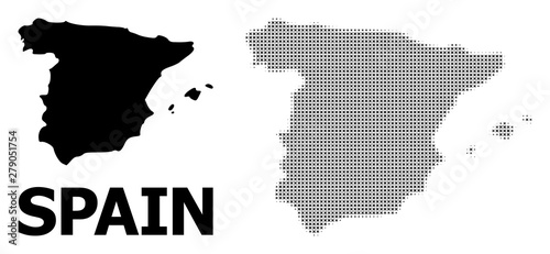 Vector Halftone Mosaic and Solid Map of Spain
