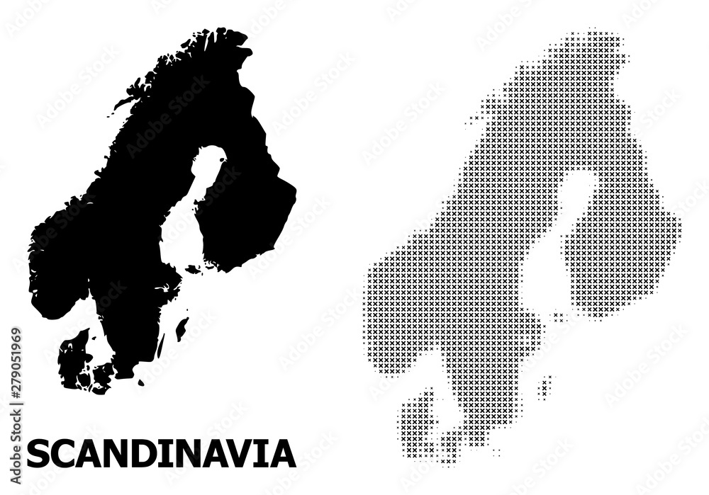 Vector Halftone Pattern and Solid Map of Scandinavia - obrazy, fototapety, plakaty 