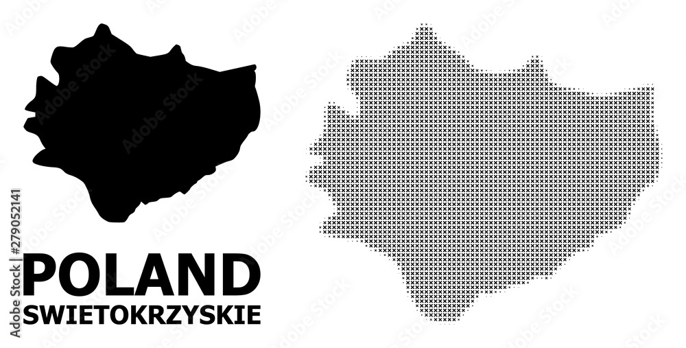 Vector Halftone Mosaic and Solid Map of Swietokrzyskie Province