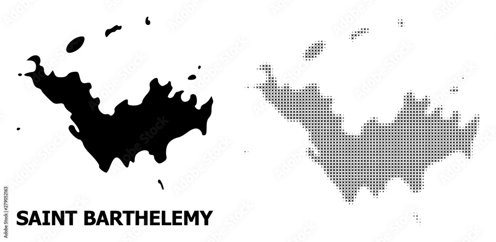Vector Halftone Pattern and Solid Map of Saint Barthelemy