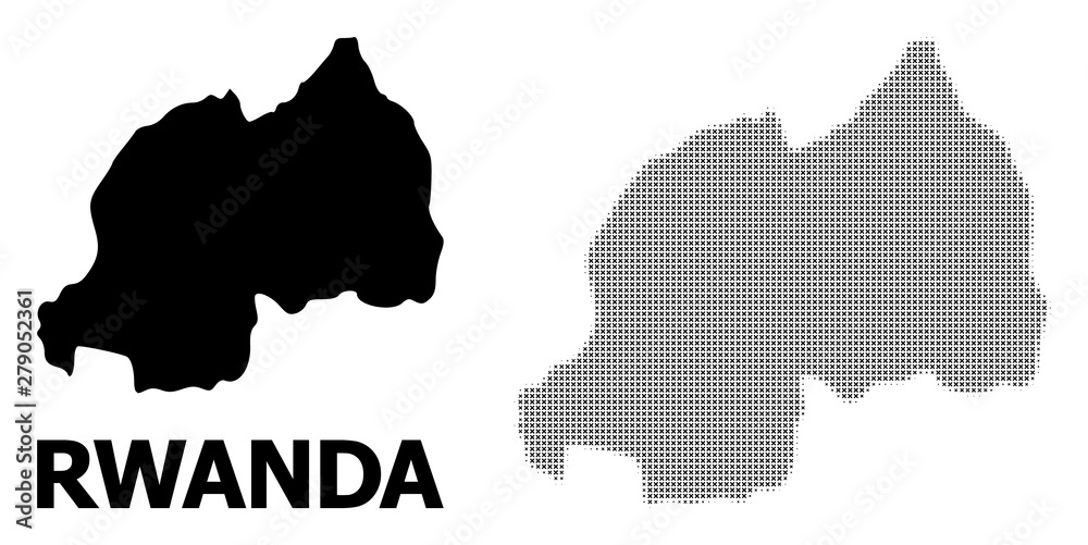 Obraz premium Vector Halftone Mosaic and Solid Map of Rwanda