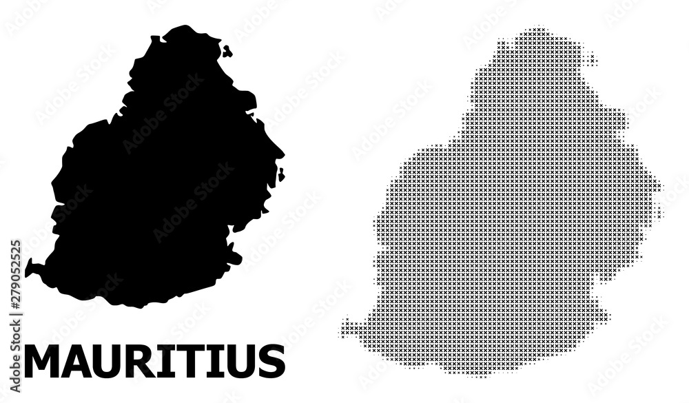 Vector Halftone Pattern and Solid Map of Mauritius Island