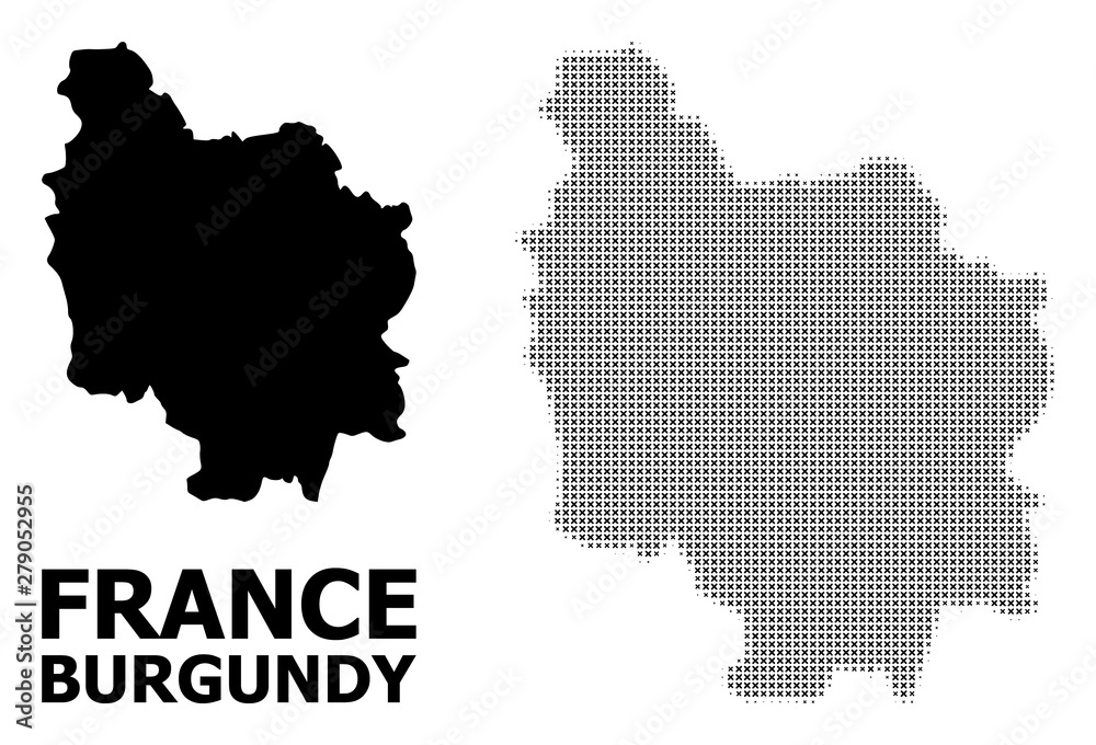 Vector Halftone Pattern and Solid Map of Burgundy Province