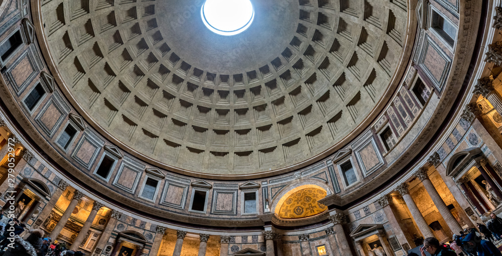 Looking up at the Pantheon's dome in Rome, Italy. The dome is almost two thousand years old and still the word's largest unreinforced concrete dome. 